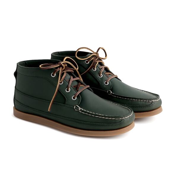 J Crew x Sperry Mens 13 Topsiders Soft LEATHER Chukka Boots Moccasins Dark Green - Picture 1 of 7